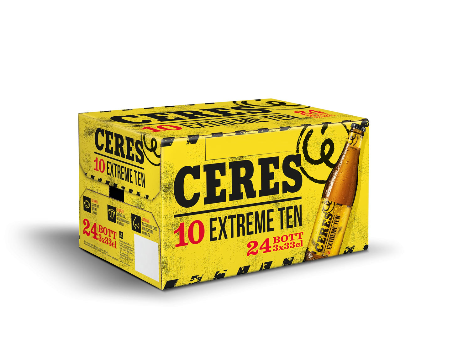 Ceres Extreme Ten - 24 Bottiglie da 33 cl, Birra Bionda Doppio Malto, Gradazione Alcolica 10°C, Gusto Vigoroso e Deciso con Sentori di Malto