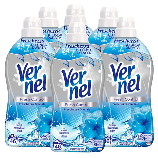 Vernel Fresh Control Freschezza Glaciale Ammorbidente Concentrato Profumo Lunga Durata con Intensa Sensazione di Extra Freschezza - 6 Flaconi da 1,15 Litri