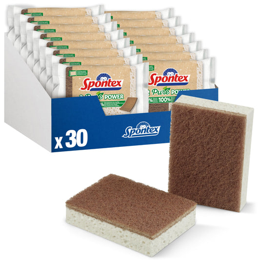 Spontex Pure Power, 2 spugne per la pulizia con tessuto non tessuto abrasivo in 100% fibre riciclate, 1 x 2 pezzi