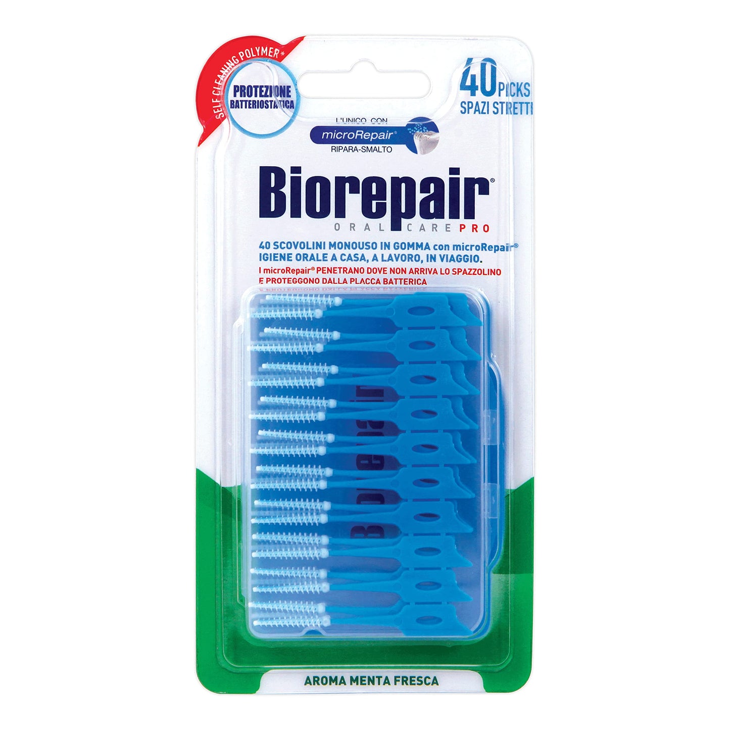 Biorepair 40 Spazzolini da Denti Spazi Stretti Aroma Menta Fresca Blu