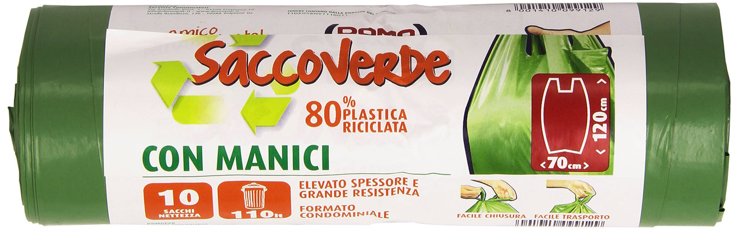 Domopak - Spazzi, Saccoverde Con Manici - 5 confezioni da 10 sacchi [50 sacchi]