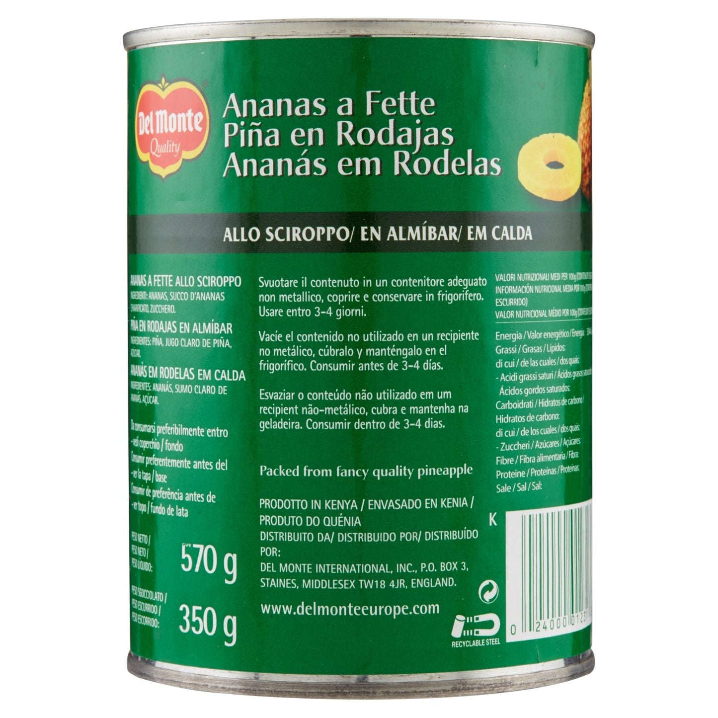 Del Monte Ananas a Fette allo Sciroppo, 570g