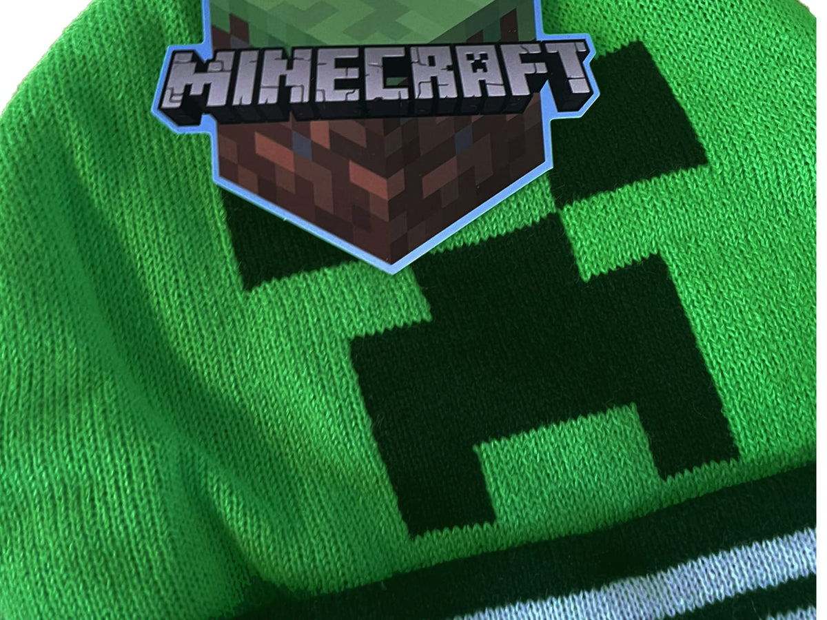 Fashion UK Berretto Minecraft Creeper Modello Verde Logo e Scritta. Acrilico. Taglia Unica per Adulti Ragazzi. Ufficiale.