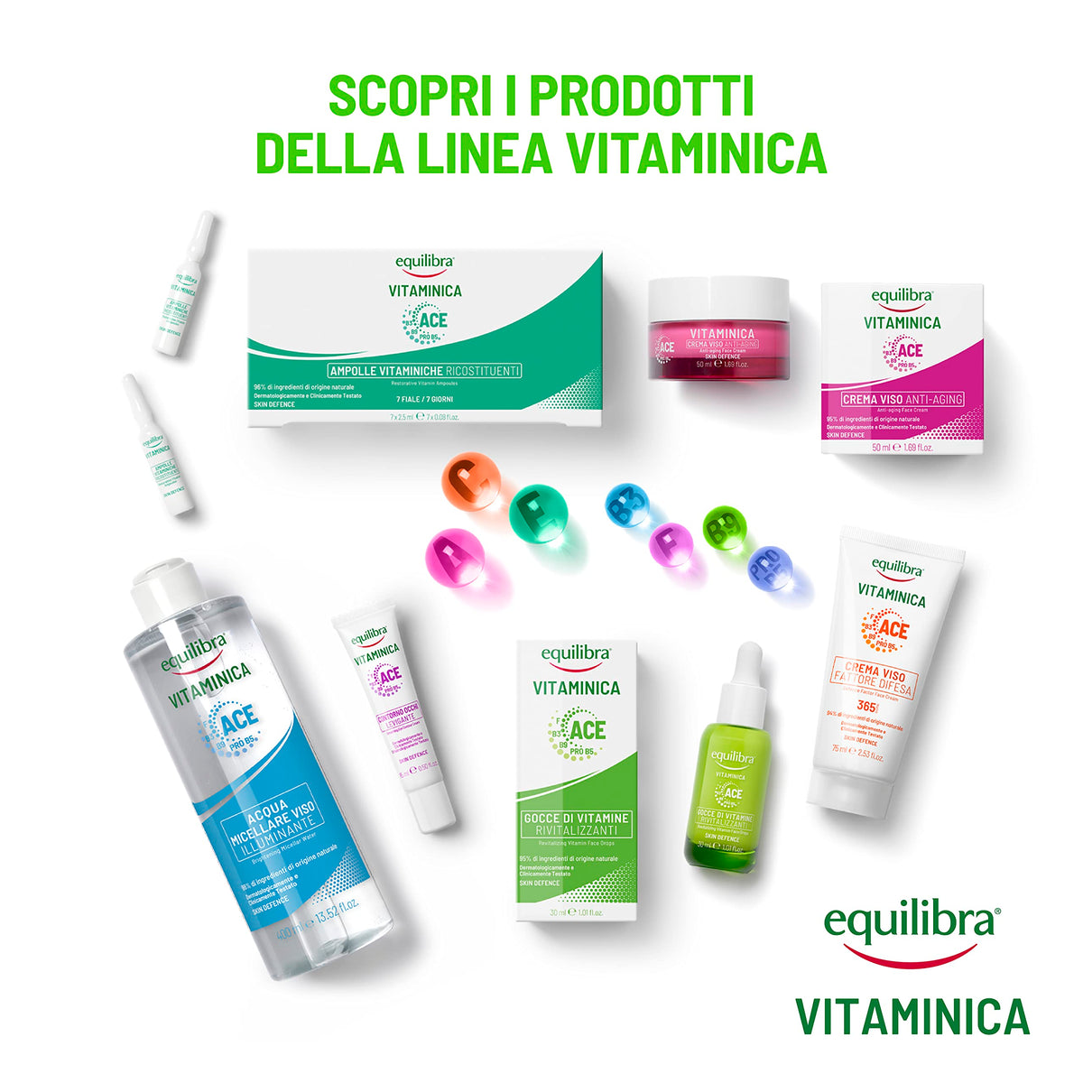 Equilibra Viso, Vitaminica, Gocce di Vitamine Rivitalizzanti, Siero Viso con Complesso Multivitaminico, Oli di Oenothera e Oliva, Yuzu, Dona Tono ed Elasticità, 30 ml