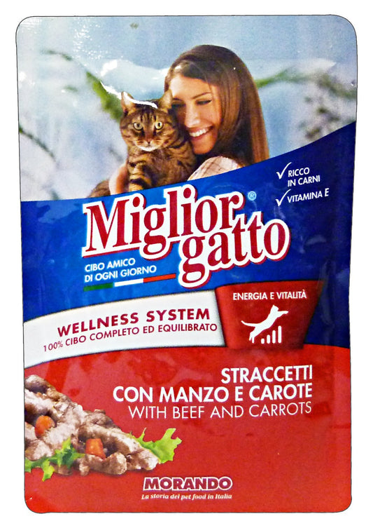MIGLIOR GATTO Set 24 MIGLIOR GATTO Busta 100 gr Umido Manzo e carote Straccetti