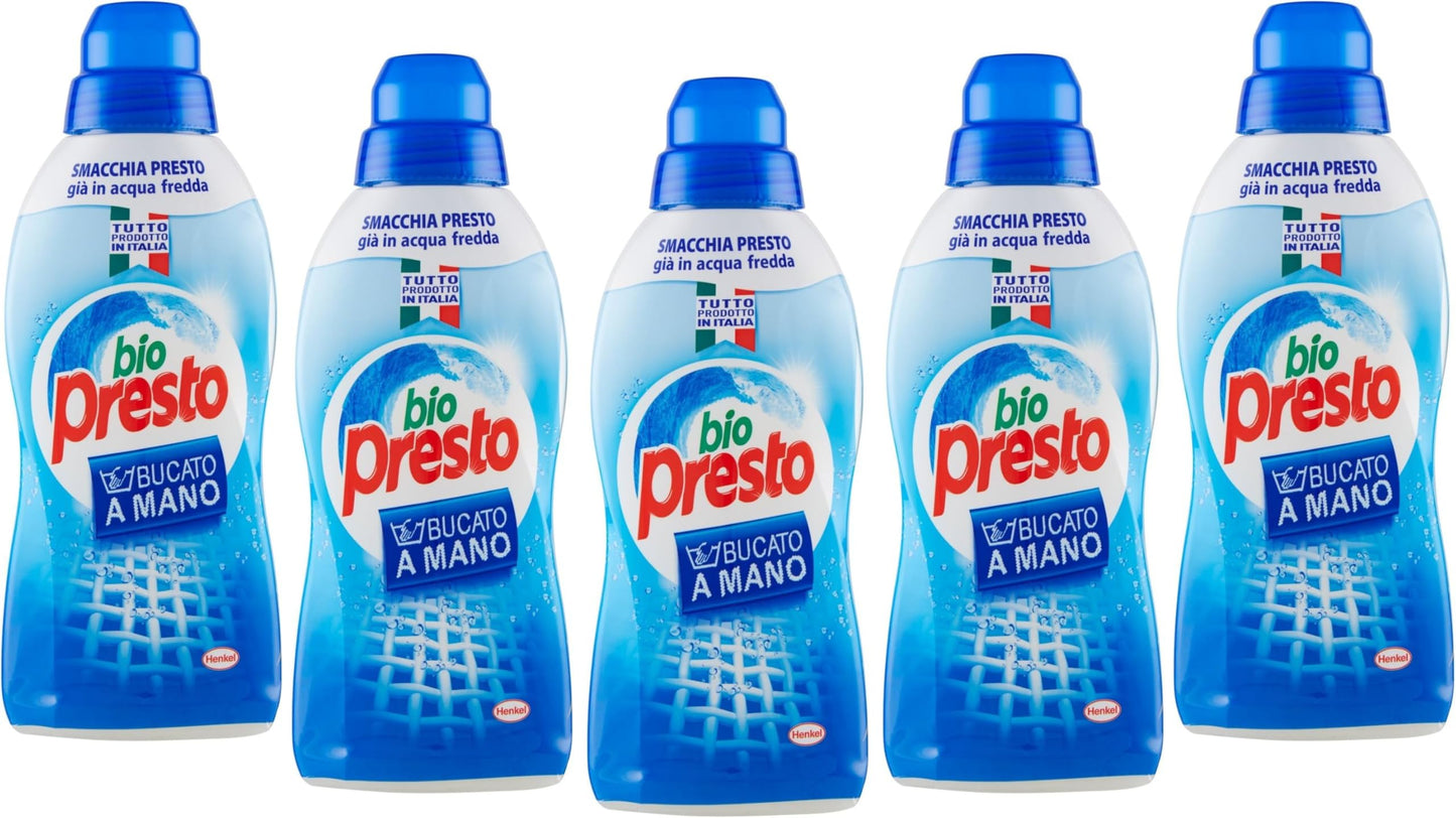 Bio Presto Liquido Detergente a Mano, Smacchia Presto, Anche in Acqua Fredda - 750 ml, 5 confezioni