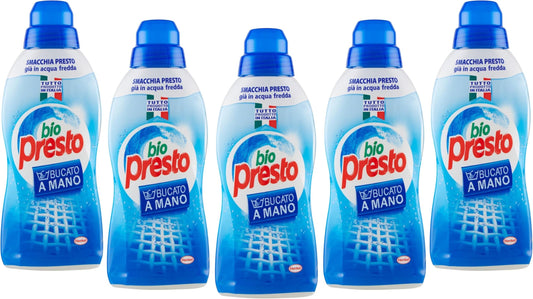 Bio Presto Liquido Detergente a Mano, Smacchia Presto, Anche in Acqua Fredda - 750 ml, 5 confezioni