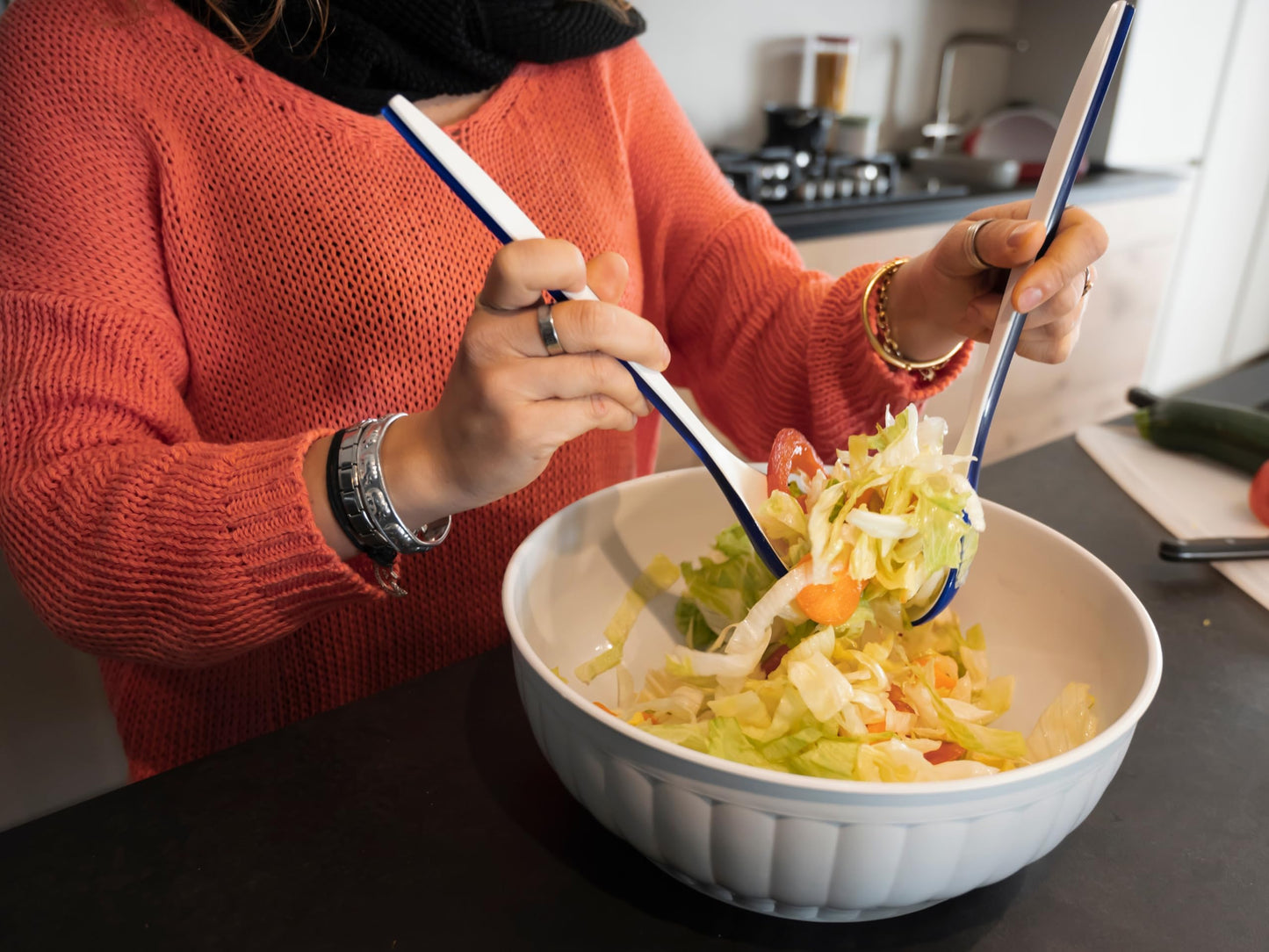 Ecoplast | Insalatiera in Plastica Costolata 7,5 Lt, Ciotola Cucina Bianca, ø38, Made in Italy