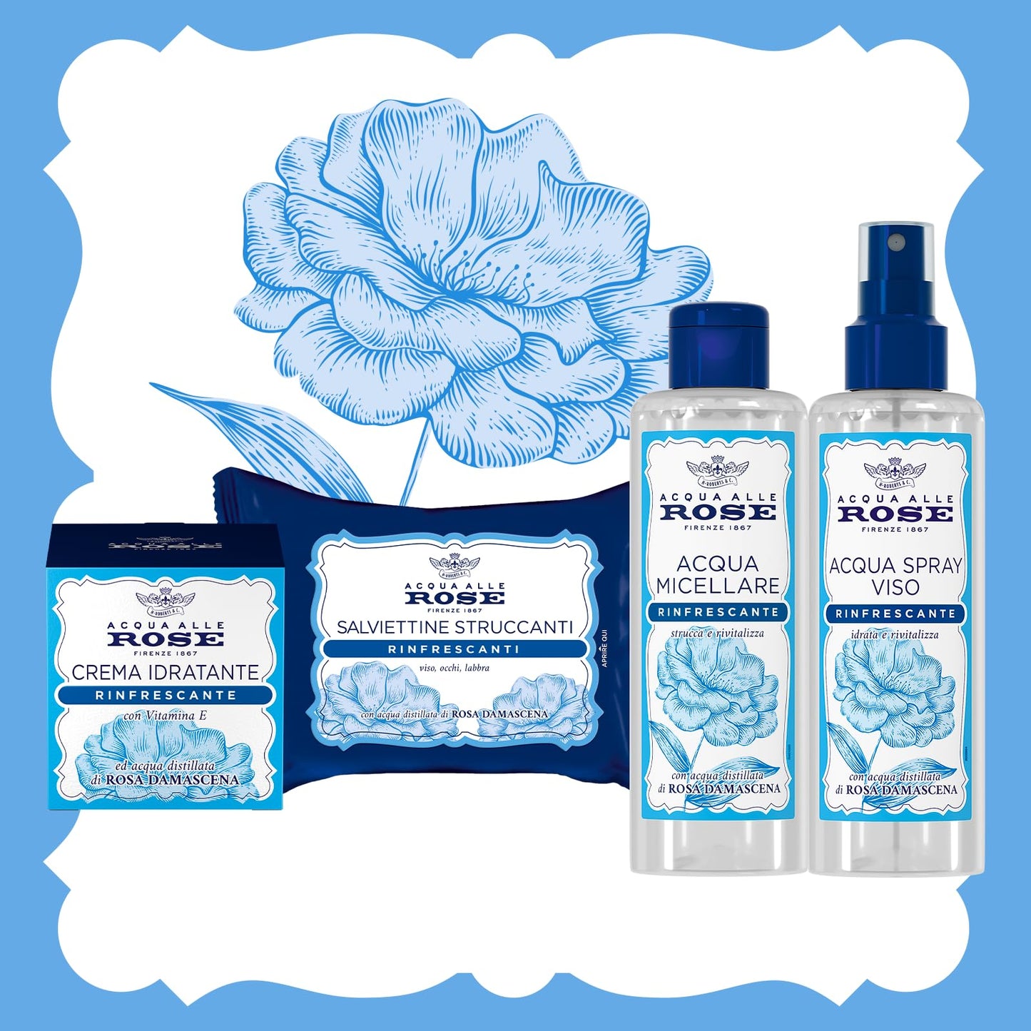 Acqua alle Rose, Crema Viso Idratante Rinfrescante con Acqua Distillata di Rosa Damascena e Vitamina E, Adatta a Pelli Normali o Miste, Crema Viso in Gel Fresca e Leggera, Idrata e Rivitalizza, 50ml