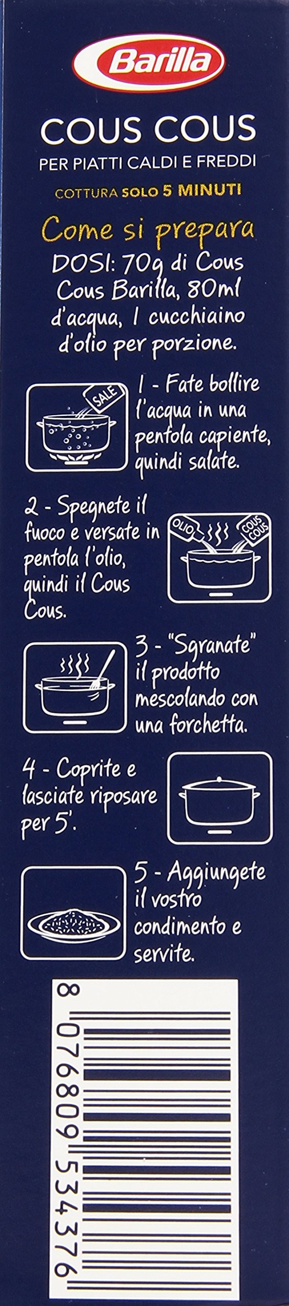 Barilla Cous Cous di Grana Media per una Cottura Veloce, Circa 7 Porzioni, - Confezione da 1.5 kg