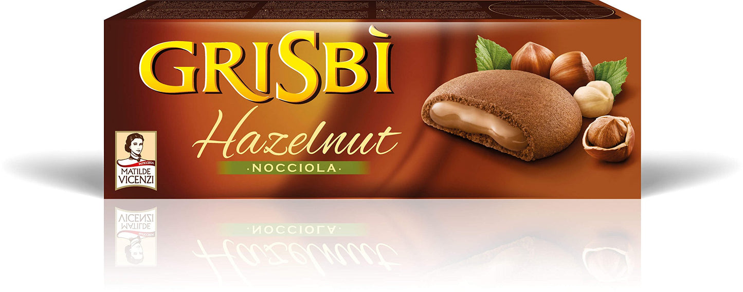 Vicenzi: Biscotti Frolla Italiana "Grisbi Hazelnut" ripieni di Crema di Nocciola 150 g Confezione da 8