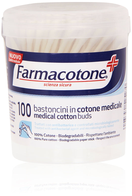 Farmacotone - Bastoncini In Cotone Medicale , 100% Cotone - Biodegradabili - 100 Bastoncini