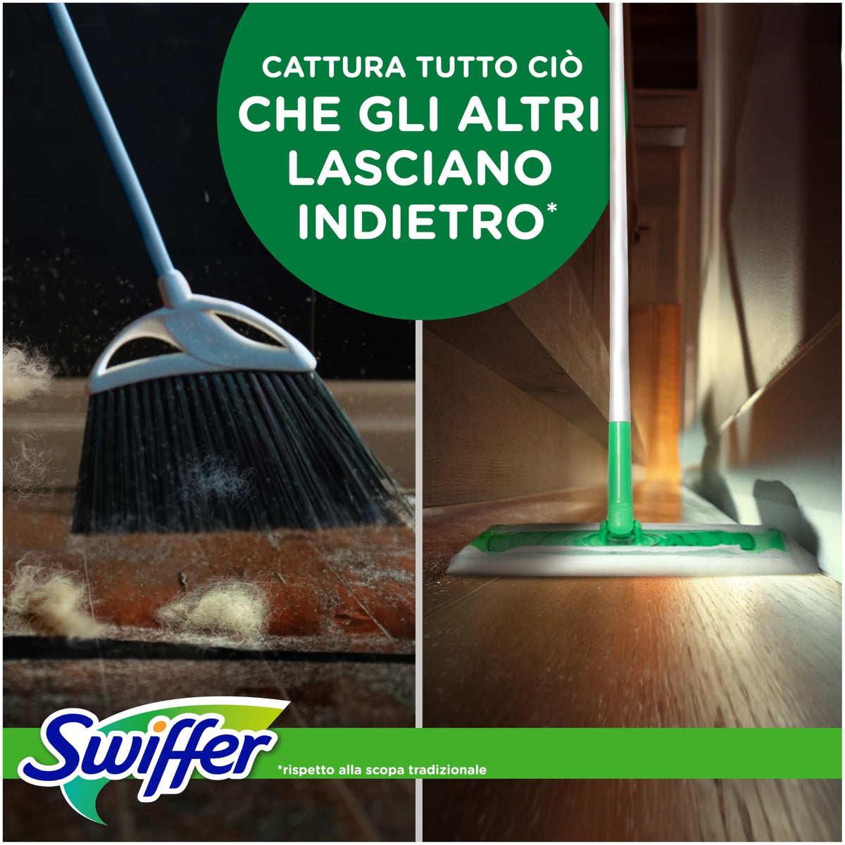 Swiffer Starter Kit Catturapolvere E Lavapavimenti Per La Pulizia Di Pavimenti In Legno E Altri Materiali, Include: 1 Scopa, 8 Panni Catturapolvere, 3 Panni Lavapavimenti