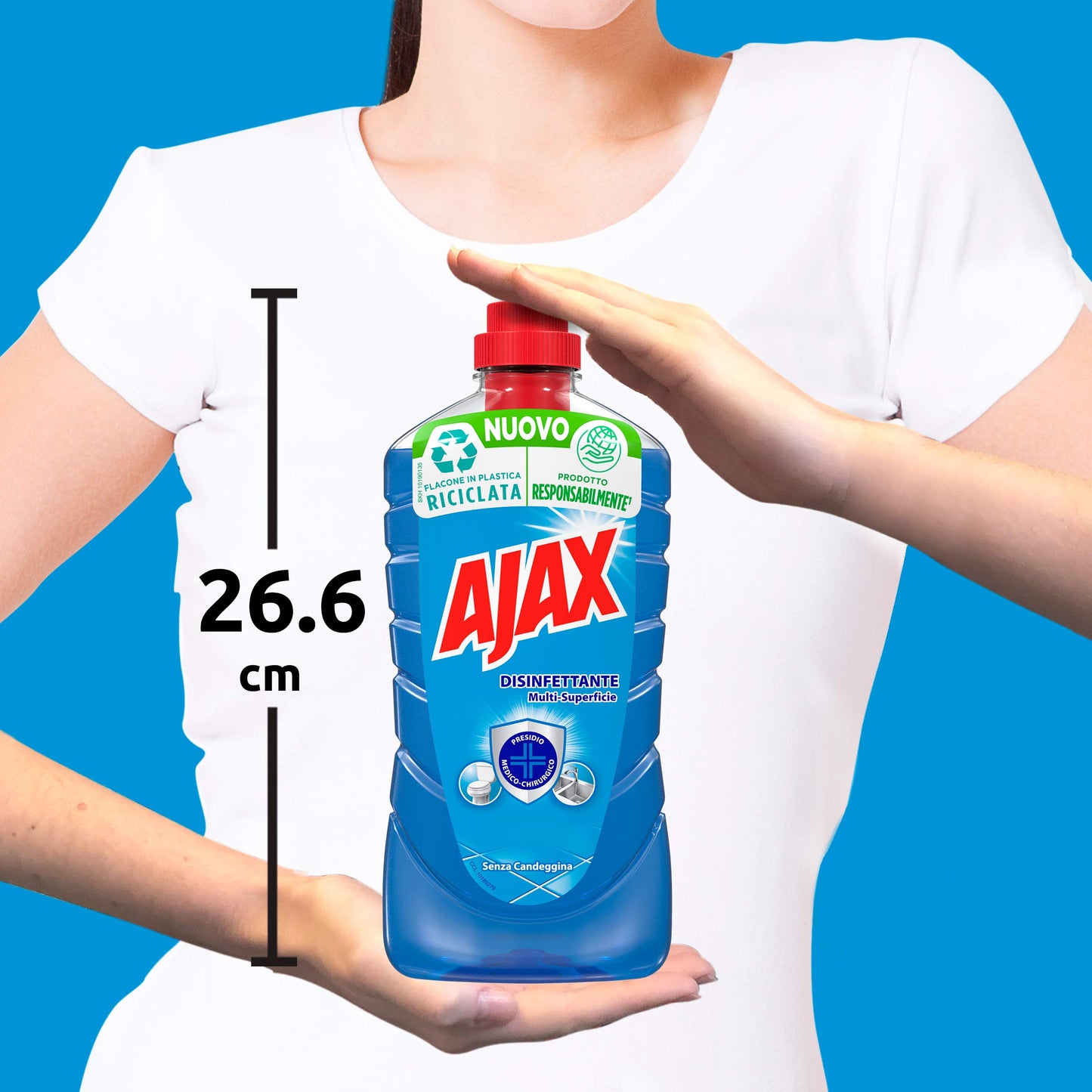 Ajax Detersivo Pavimenti Disinfettante Multi-Superficie, Confezione da 12 x 950ml I Senza candeggina I Elimina facilmente il grasso | azione disinfettante e pulizia profonda