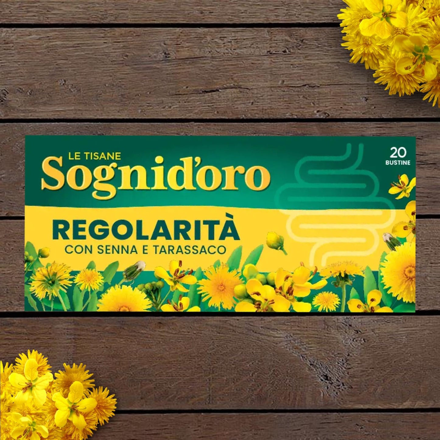 Sognid'oro Tisana Regolarità per il Transito Intestinale Infuso con Estratti Naturali di Senna Tarassaco Inulina Camomilla Menta Finocchio - 7 Confezioni da 20 Filtri