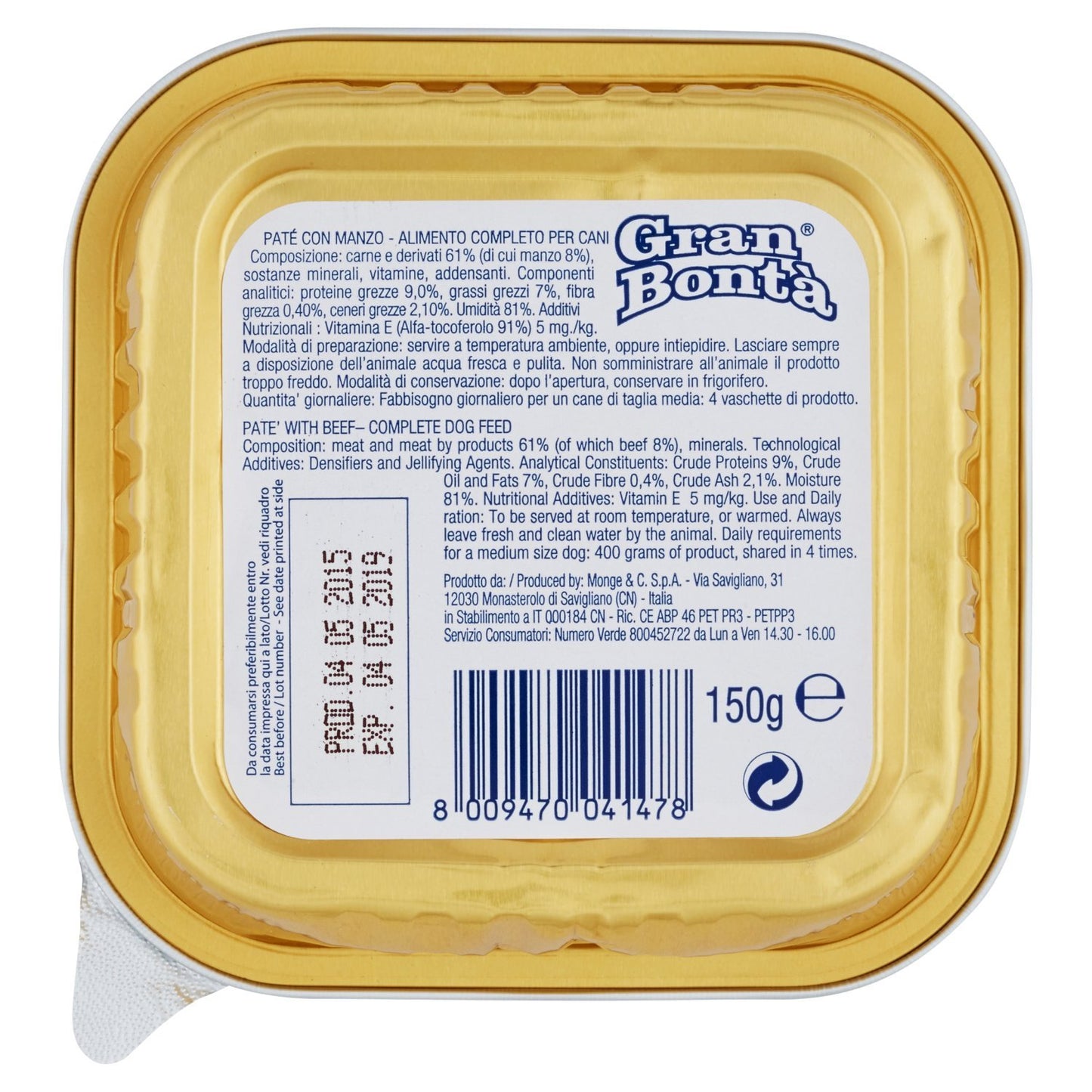 Nutripet Gran Bonta' Cane Manzo Gr 150