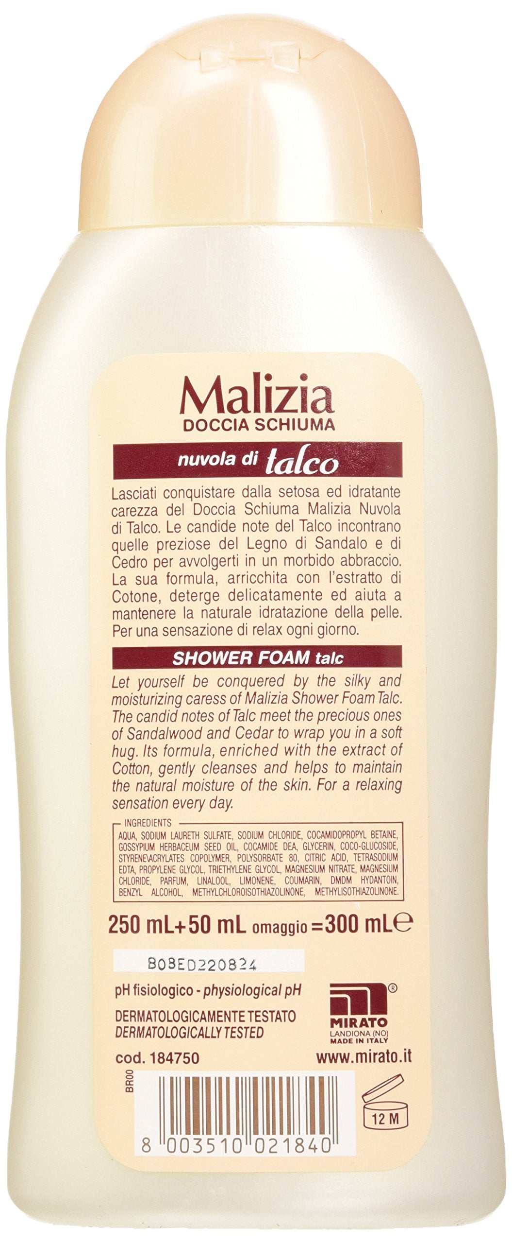 Malizia, Doccia Schiuma Nuvola di Talco , 250+50 ml