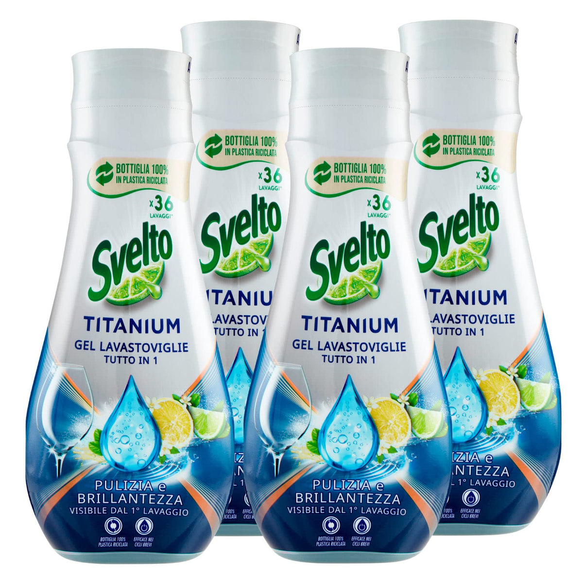 4x Svelto Titanium Gel Tutto in 1 per Lavastoviglie - 4 Flaconi da 640 ml