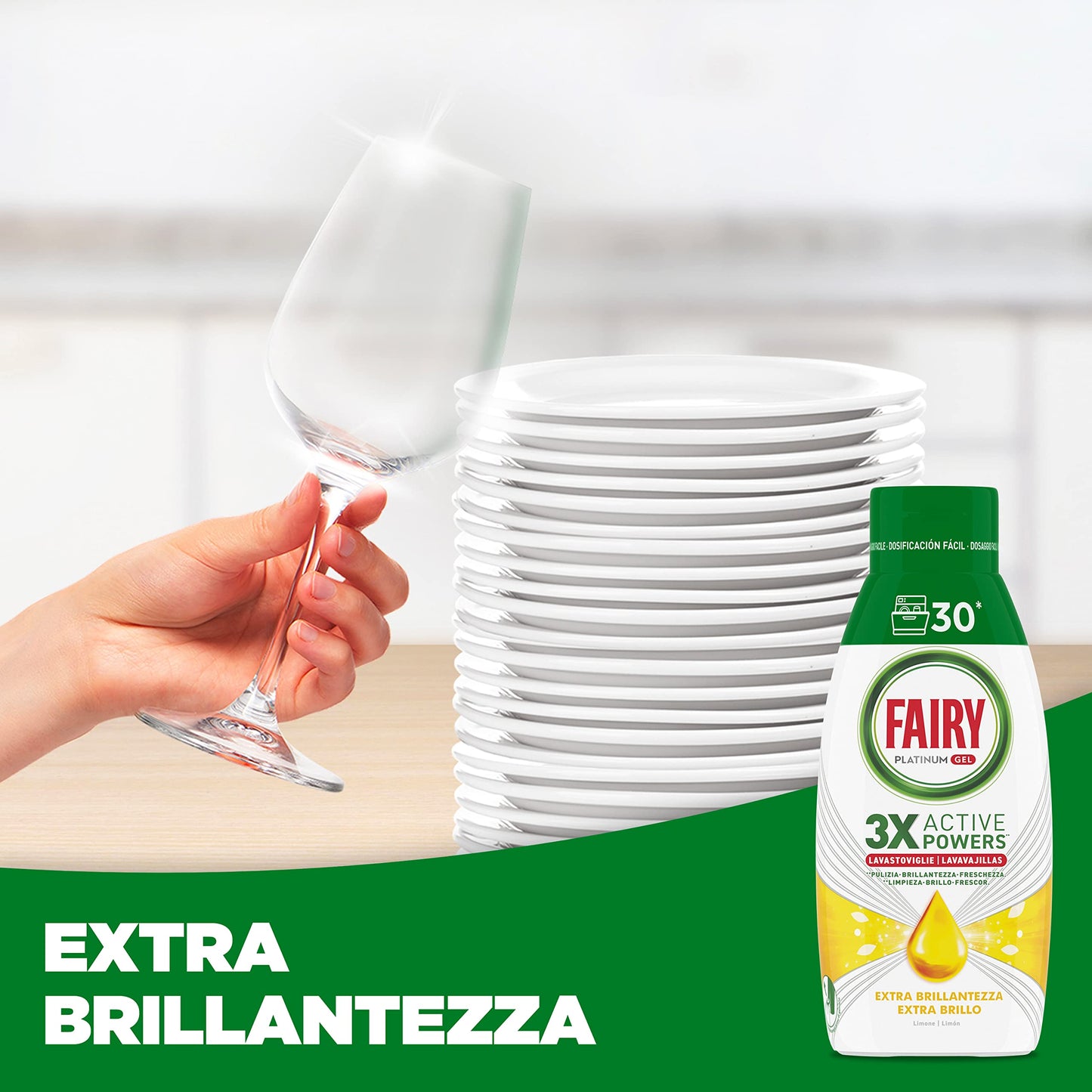 Fairy Detersivo Lavastoviglie Gel Liquido, 60 Lavaggi, Confezione Da 2 Bottiglie, Platinum Limone, Dona Extra Brillantezza Alla Lavastoviglie, Combina Pulizia Brillantezza E Freschezza