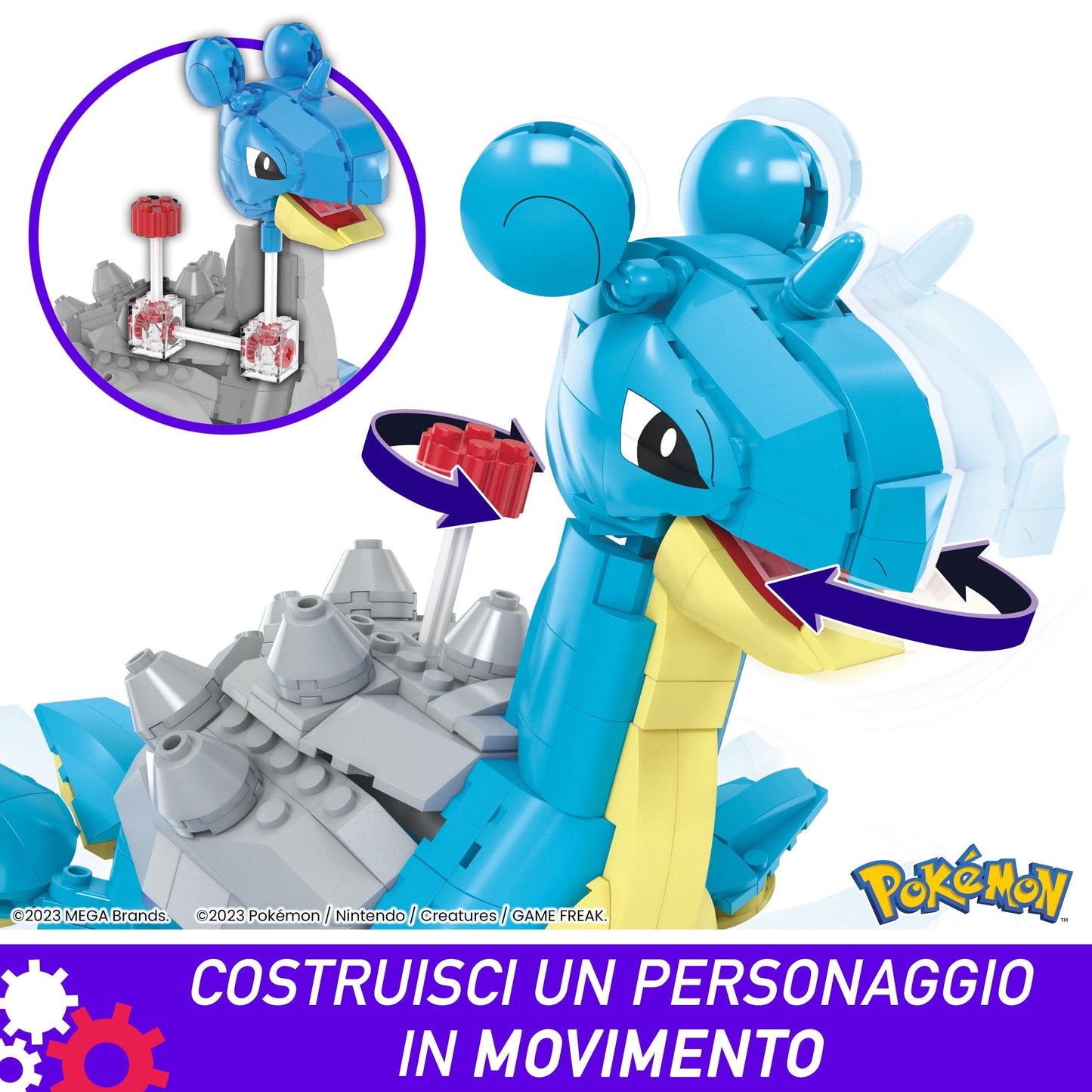 MEGA Pokémon - Lapras da Costruire e Collezionare con 527 Pezzi e Sistema Mattoncino Movimento, Alto 17+ cm, Personaggio da esporre, Giocattolo per Bambini, 8+ Anni, HKT26