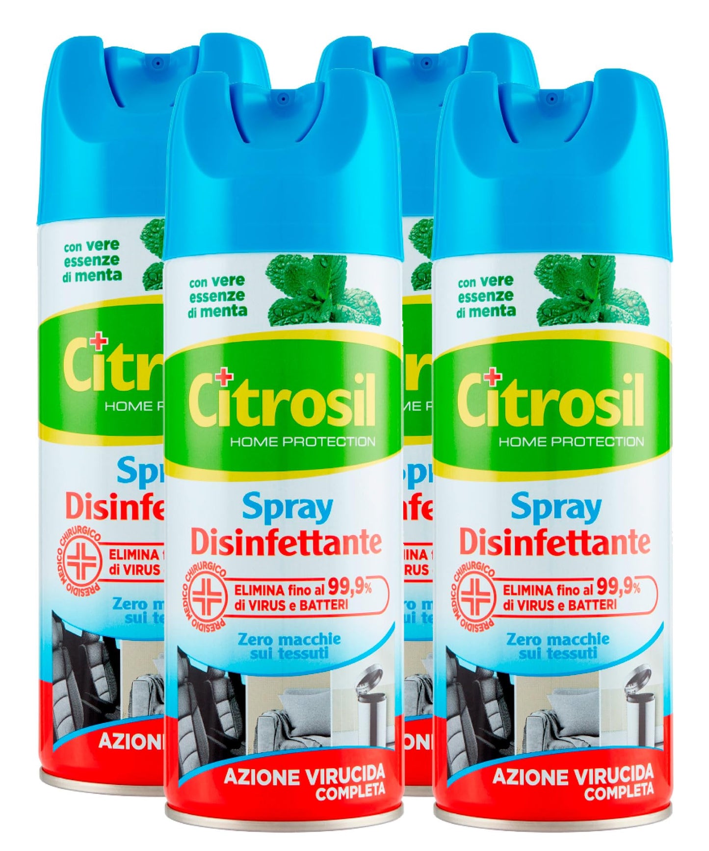 Citrosil Home Protection, Spray Igienizzante con Vere Essenze di Menta, Rimuove Germi e Batteri, Zero Macchie sui Tessuti, Elimina i Cattivi Odori, 300 ml x 4 Pezzi