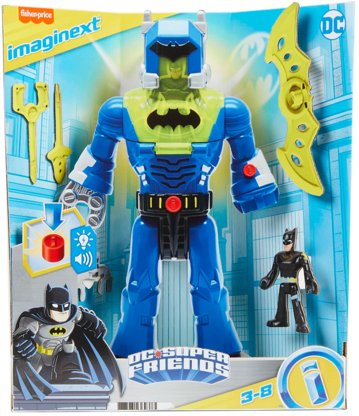 Fisher-Price Imaginext, Imaginext DC Super Friends Batman giocattoli, robot da 30,5 cm con luci, suoni e personaggio Batman Insider, giocattolo per bambini 3+ Anni, HGX98