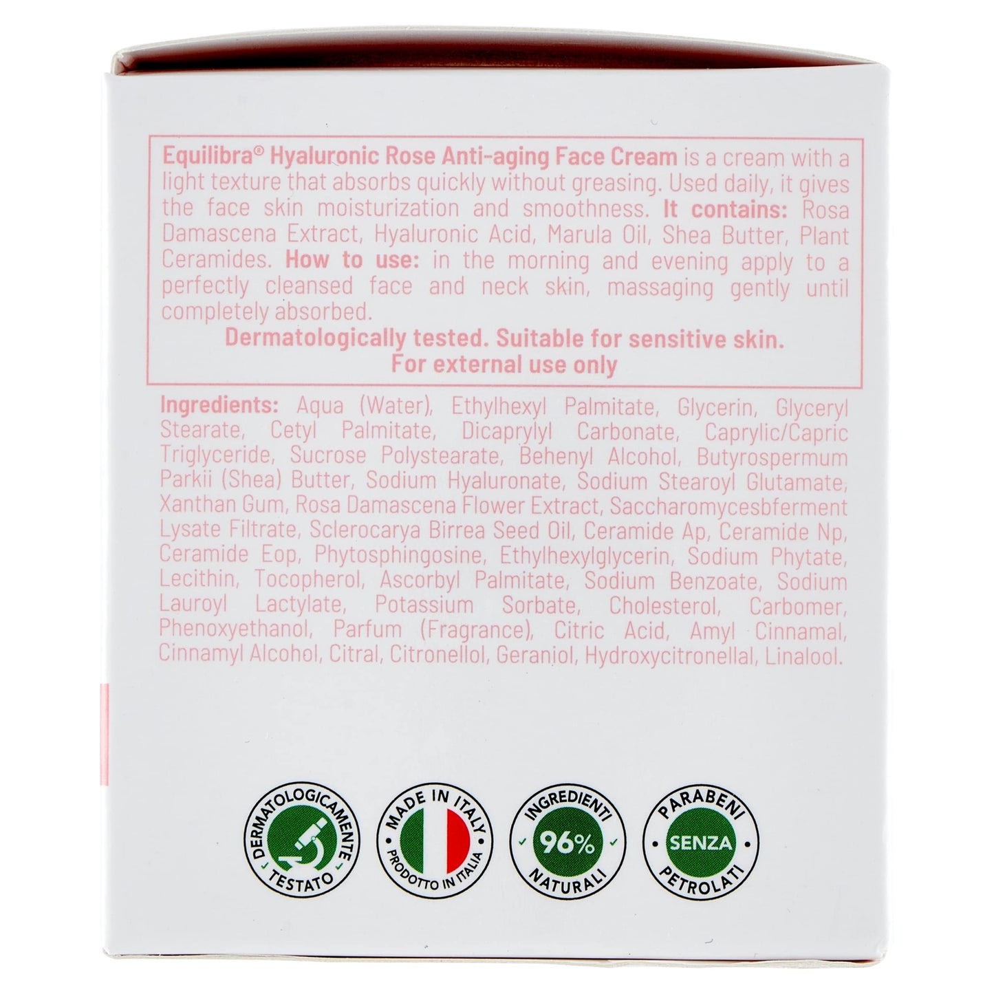 Equilibra Viso, Rosa Ialuronica Crema Viso Anti-aging a Base di Estratto di Rosa Damascena e Acido Ialuronico, Idratante e Levigante, Assorbimento Rapido, Non Unge, 50 ml