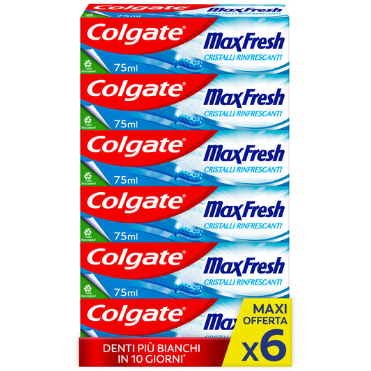Colgate - Dentifricio Max Fresh 6x75ml (Consegna in 48 Ore), Dentifricio Rinfrescante, Alito Fresco, Protezione contro la Carie, Denti Bianchi e Puliti
