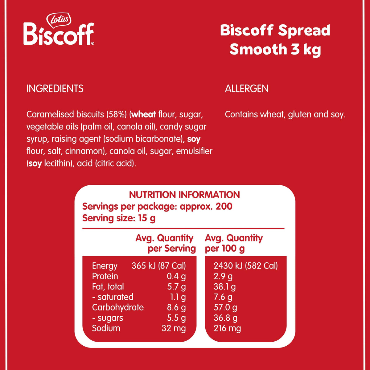 Lotus Biscoff Smooth Crema Spalmabile Dolce e cremosa con gusto Biscotto Caramellato - VEGANI - Senza Noci e senza nessun colorante o additivo artificiale - Secchiello da 3 Kg