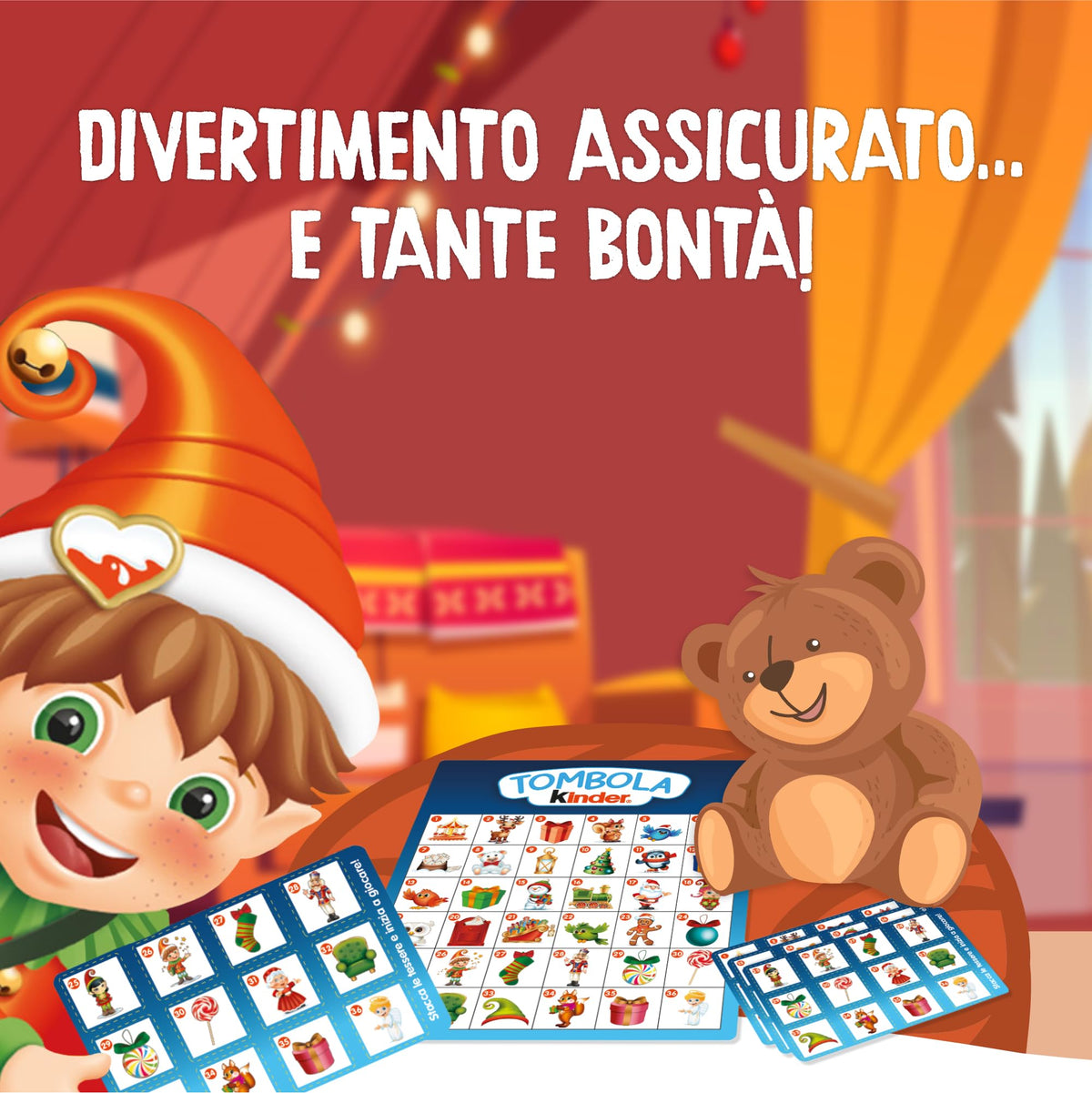 Kinder Tombola - 23 Snack Dolci al Cioccolato Assortiti con Cartelle e Tabellone Idea Realo e per Feste in Avvento, a Natale e Capodanno, 205 grammi