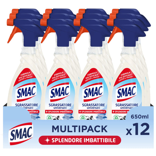 Smac - Sgrassatore Universale, Detergente Spray Multisuperficie con Azione Sgrassante, Splendore Imbattibile, 650 ml x 12 Pezzi