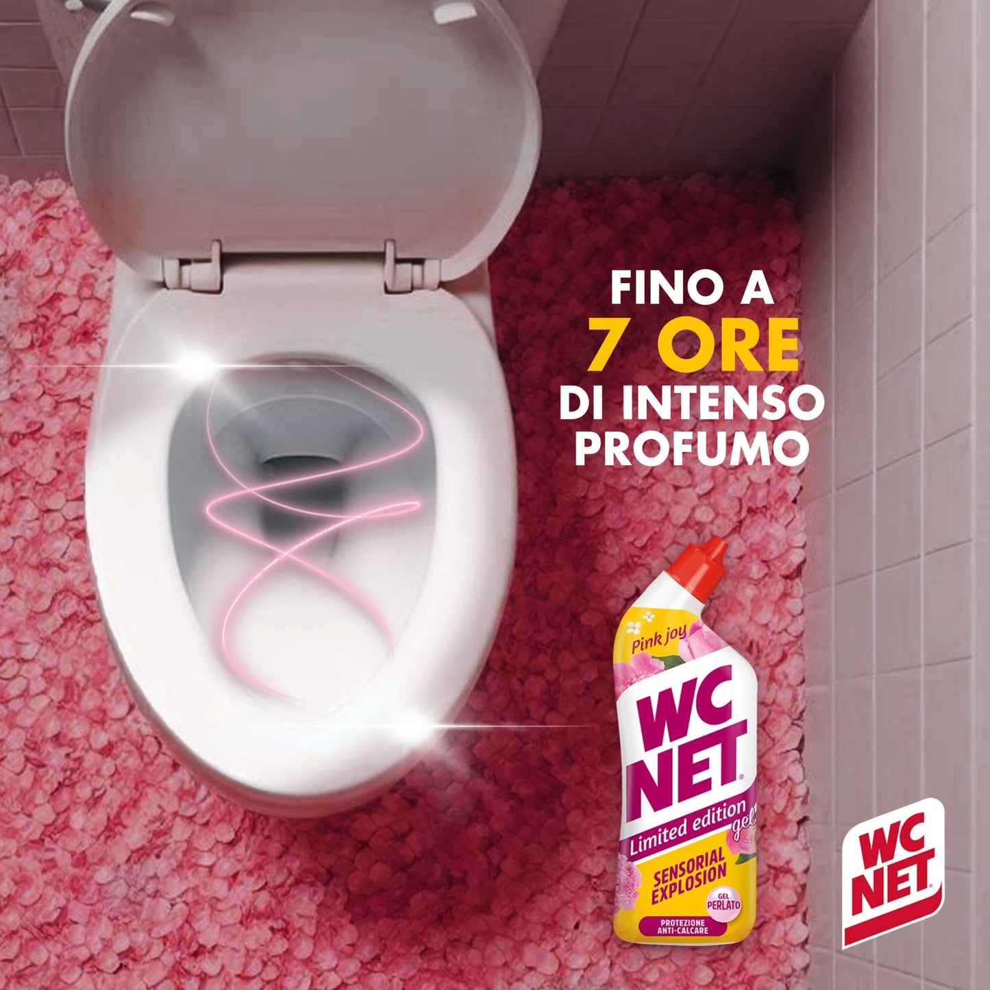 Wc Net - Limited Edition Pink Joy, Detergente Liquido per Sanitari, Essenza Peonia e Muschio Bianco, Prevenzione Calcare e Igienizzante per WC, 700 ml x 4 Confezioni