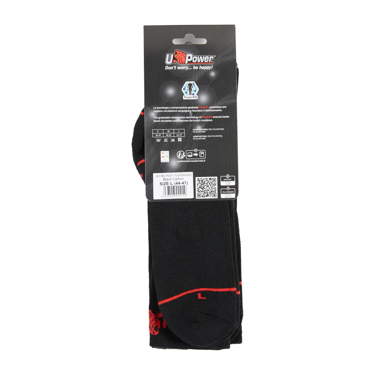 U-POWER DON'T WORRY... BE HAPPY! Calze Da Lavoro Lunghe Frost, Alta Protezione E Comfort Termico, Confezione Da 2 Pezzi Calze da Lavoro Lunghe FROST Black Carbon Conf=2 Pz Uomo