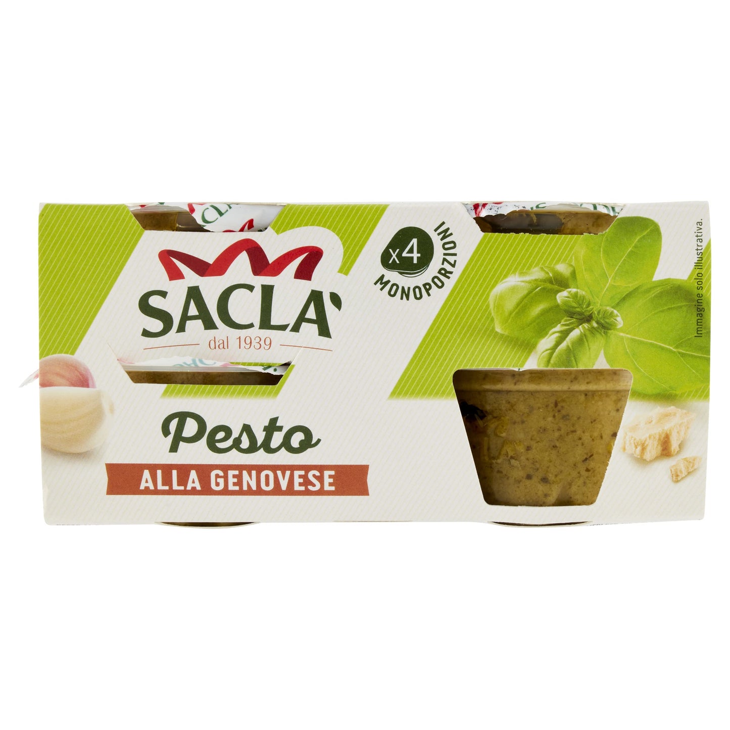 Saclà, Pesto alla Genovese 4xME, Condimento per Pasta e per Arricchire i Tuoi Piatti, con Basilico Italiano, 4 Monoporzioni da 45g, 180g, Confezione da 6 pezzi