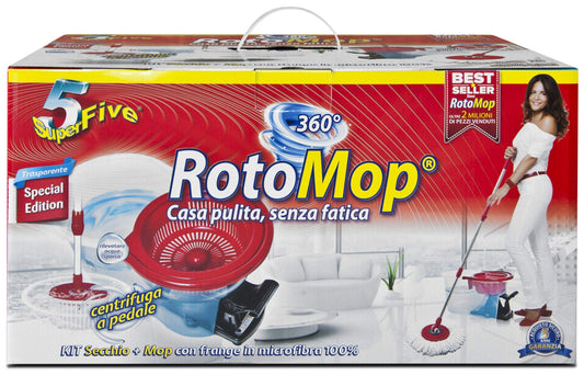 Rotomop DOR442, Scopa con Secchio di Tergipavimento, Rosso
