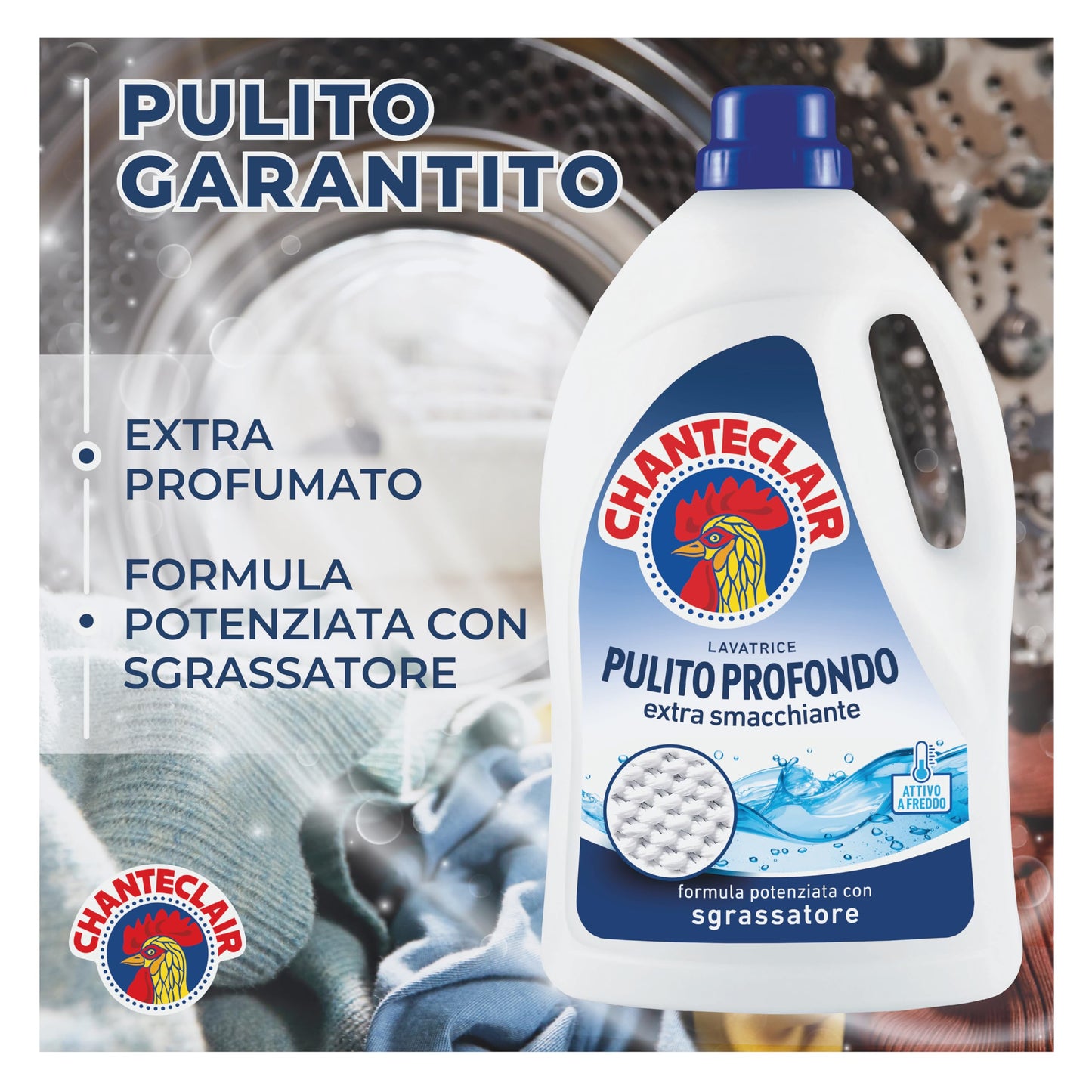 Chanteclair - Detersivo per Lavatrice Pulito Profondo, Rimuove le Macchie più Difficili, Bucato Pulito e Duraturo - 3 Flaconi da 1575 ml