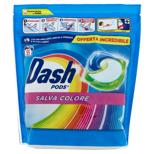 Dash Pods Detersivo Lavatrice In Capsule, Salvacolore, 55 Lavaggi 1072,5 g