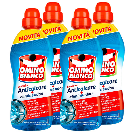 Omino Bianco, Anticalcare Lavatrice Gel, Protegge da Calcare, Sporco e Cattivi Odori, Azione Igienizzante, 4 Flaconi x 750 ml