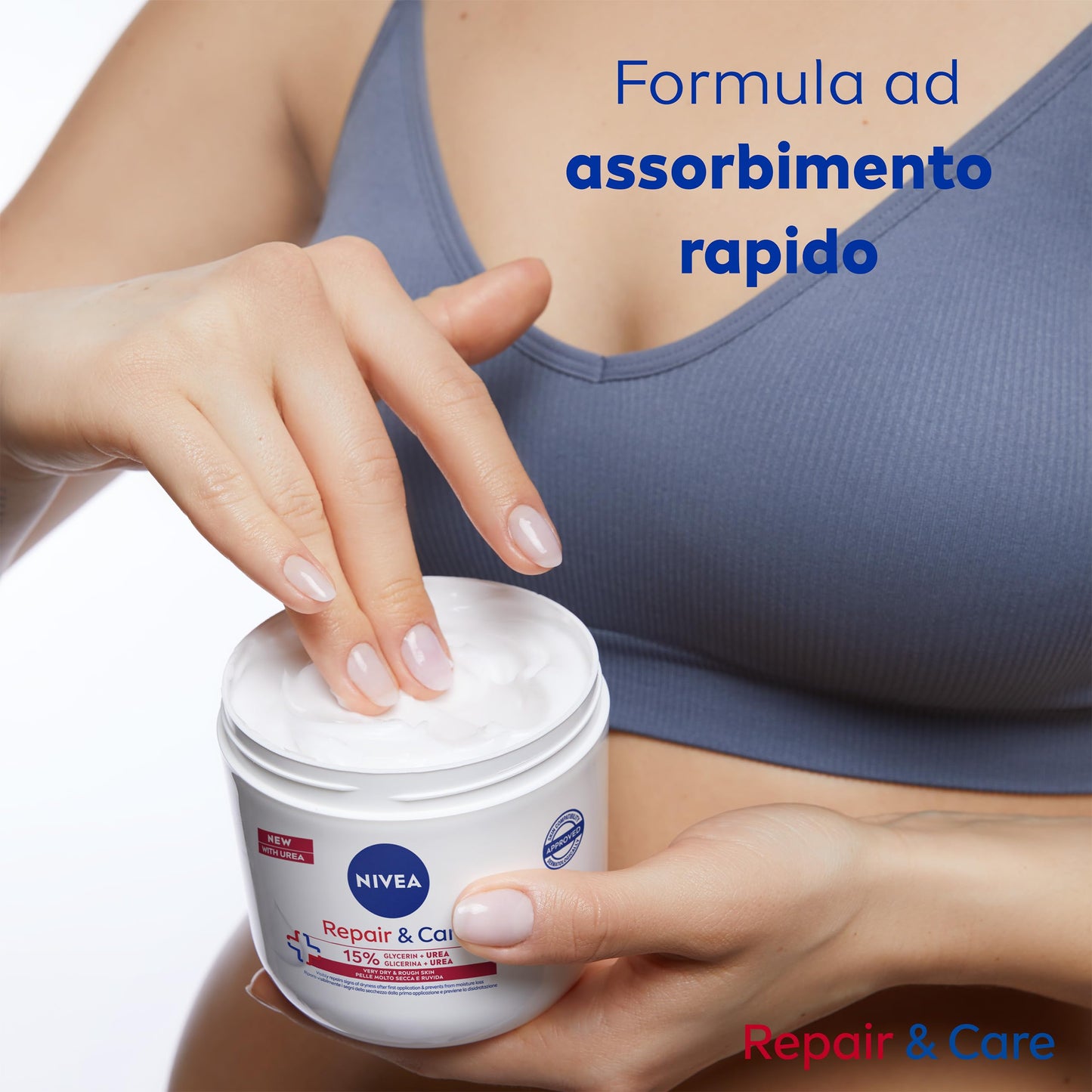 NIVEA Crema Repair & Care Urea 400 ml, Crema corpo idratante pelle secca, molto secca e ruvida, Crema multiuso per corpo, viso e mani con Glicerina e Urea per nutrimento profondo e idratazione 72h