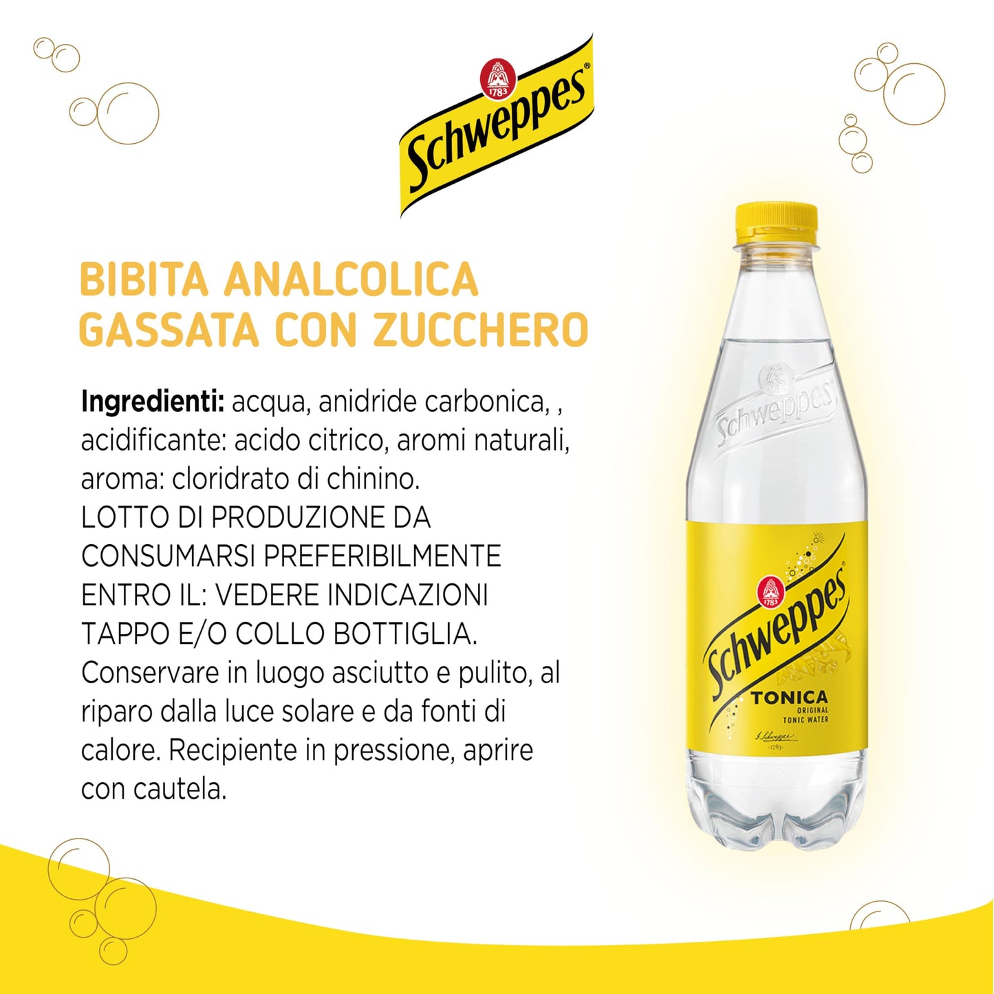 Schweppes Tonica, Bevanda Gassata al Gusto di Chinino, 12x500ml, Perfetta per Aperitivi e Cocktail, 100% Aromi Naturali