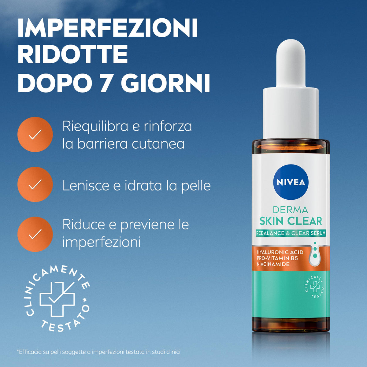 NIVEA Derma Skin Clear Siero Viso Perfezionante & Riequilibrante 30 ml, Siero Niacinamide, Acido Ialuronico e Pro-Vitamina B5 per pelli miste e grasse, Siero anti imperfezioni purificante e levigante