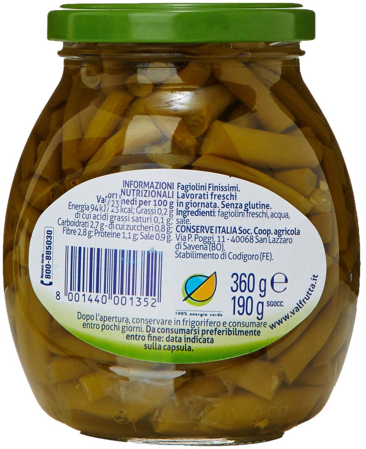 Valfrutta Fagiolini Finiss.Vetro Gr.370