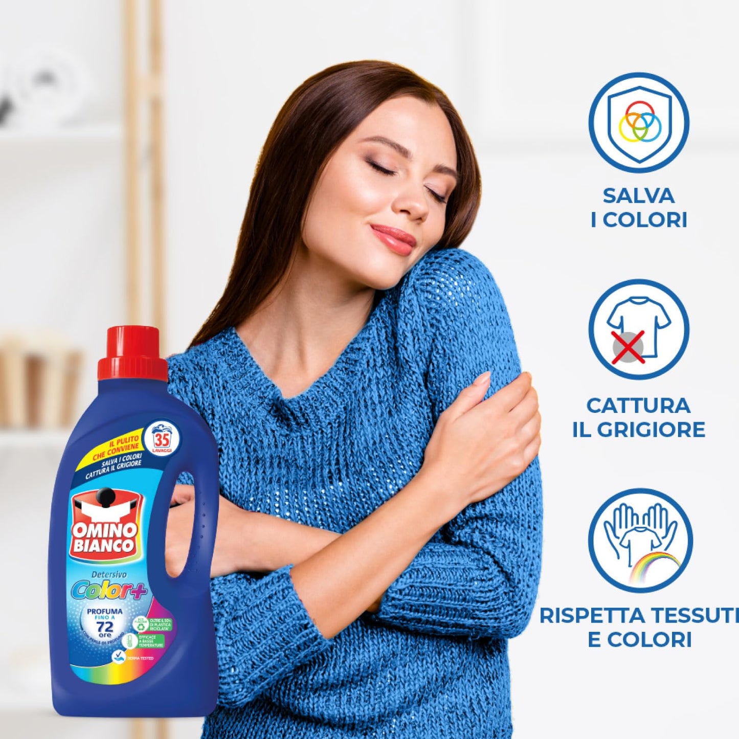 Omino Bianco - Detersivo Lavatrice Liquido Color+, Specifico per Capi Colorati, Tecnologia Salva i Colori e Cattura il Grigiore, 35 Lavaggi, 1400 ml x 4 Flaconi