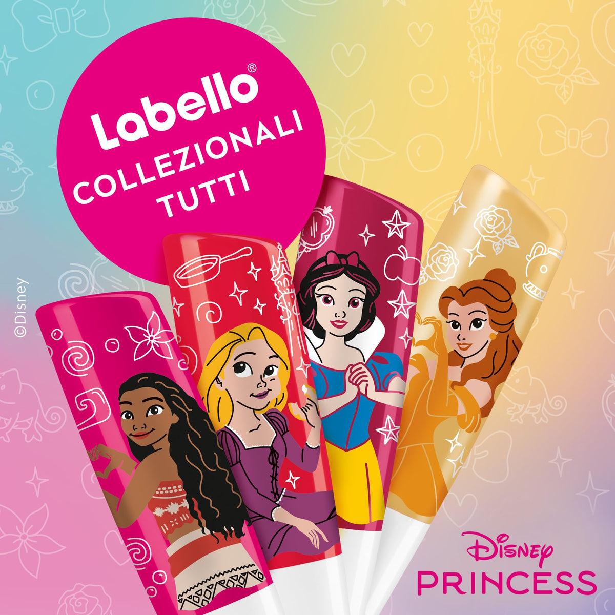 Labello Disney Princess Limited Edition Strawberry Shine 4.8 g, Balsamo labbra colorato con design con Rapunzel, Burrocacao bambina 3+ idratante 24h, Burrocacao labbra lip balm con aroma di Fragola