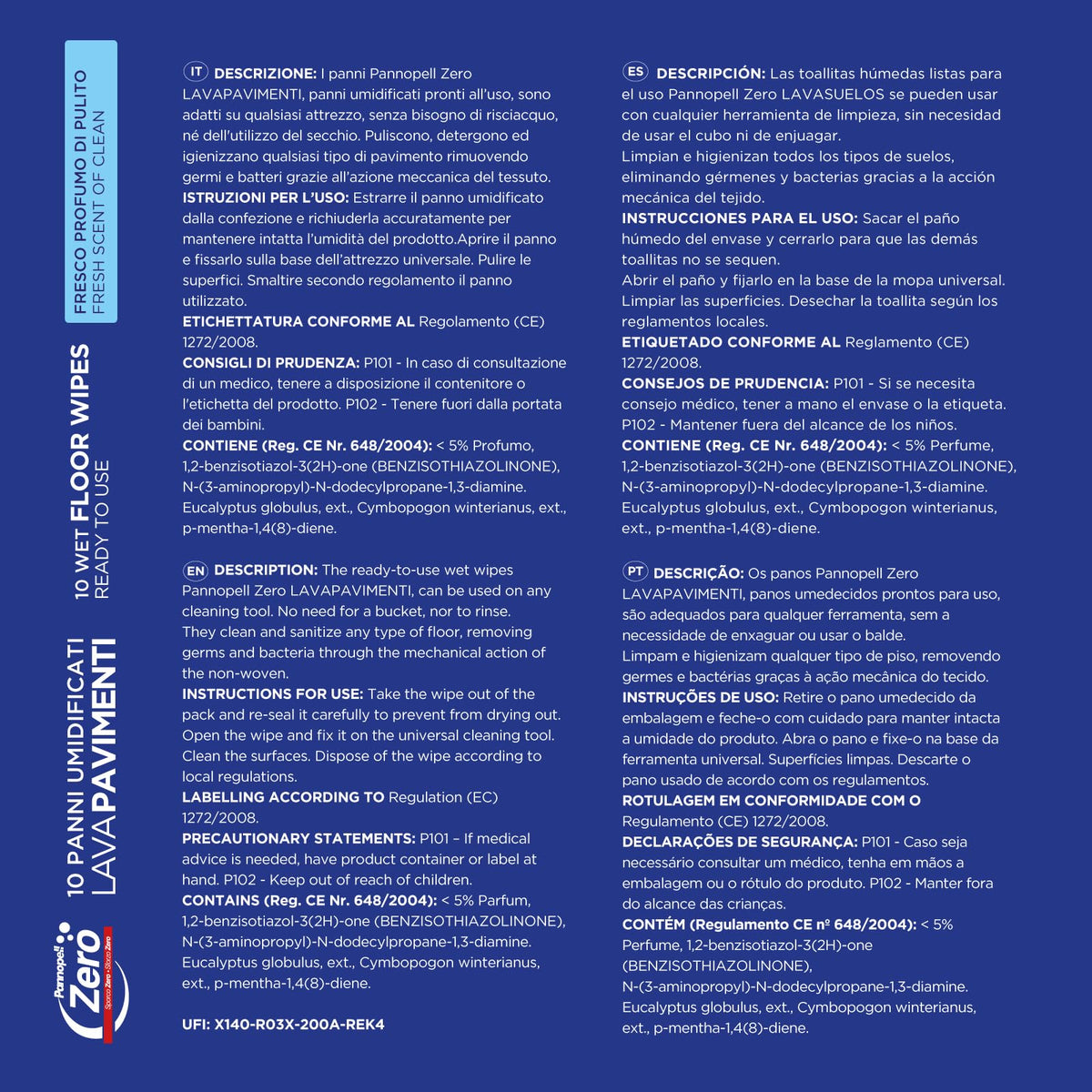 Salviette Igienizzanti per Pavimenti 10 x10 Panni Umidificati (100 Pz) - Zero Igienizzante Pronto All'Uso Classic, 30x40 cm, Panni Lavapavimenti Umidificati e Disinfettanti per la Pulizia Casa