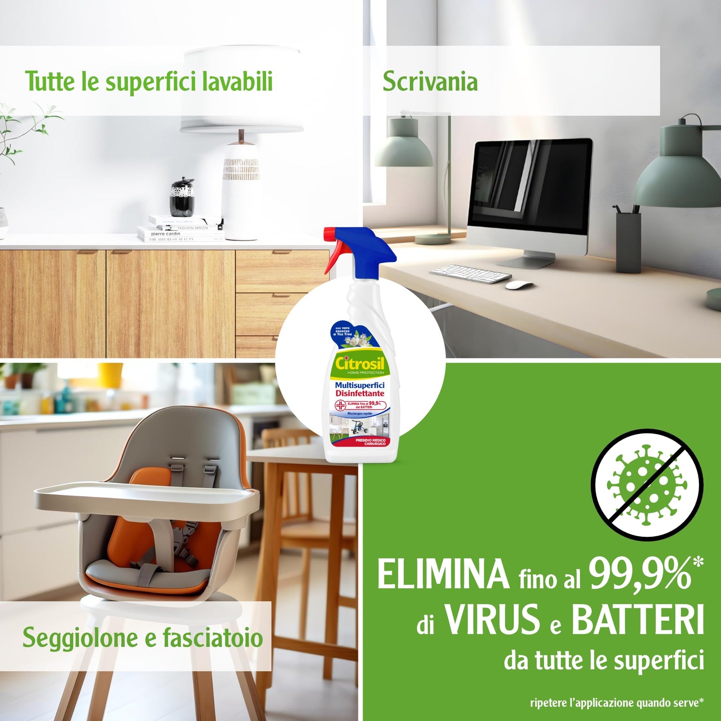 Citrosil Sgrassatore Multisuperfici Disinfettante, Detergente Universale con Vere Essenze di Tea Tree, 650 ml x 12 Confezioni