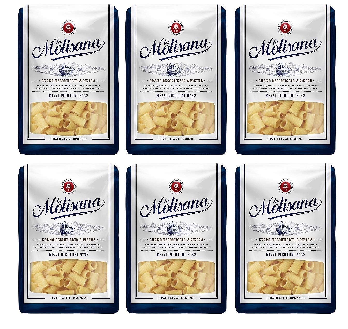 6 CONFEZIONI DI PASTA MEZZI RIGATONI N°32 500 GR (3 KG) MADE IN ITALY LA MOLISANA
