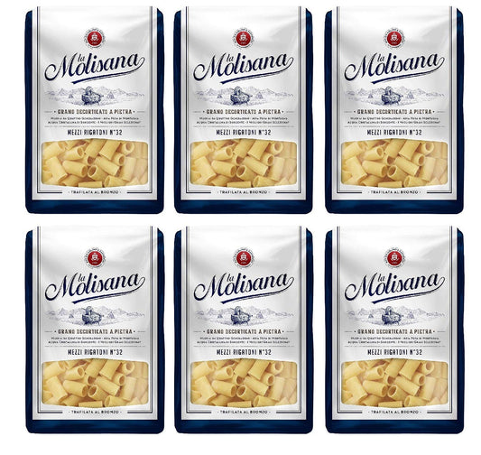 6 CONFEZIONI DI PASTA MEZZI RIGATONI N°32 500 GR (3 KG) MADE IN ITALY LA MOLISANA