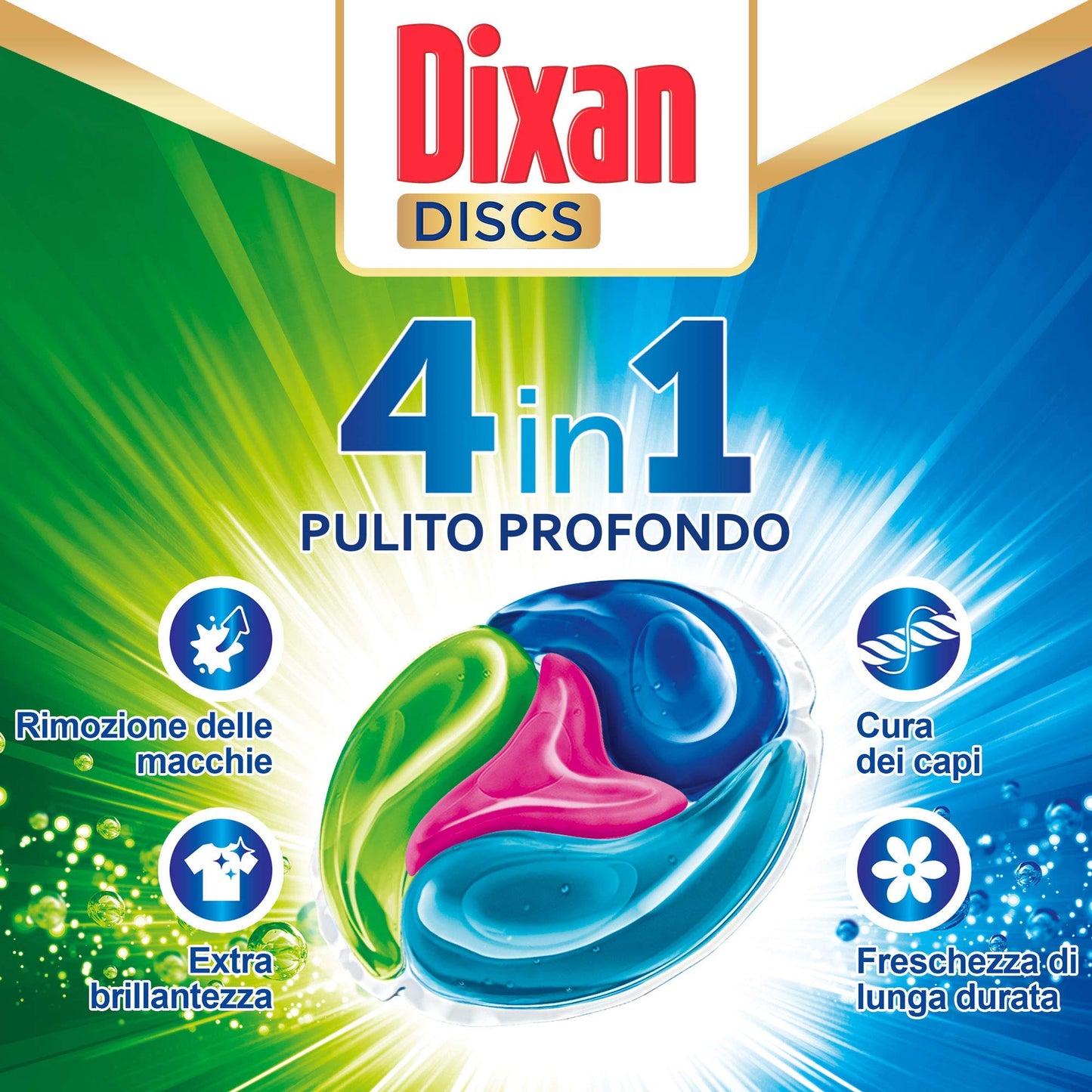 Dixan Discs Multicolor Detersivo Lavatrice Predosato in Capsule per Capi Colorati 4 in 1 - 3 x 36 Lavaggi (108 lavaggi)