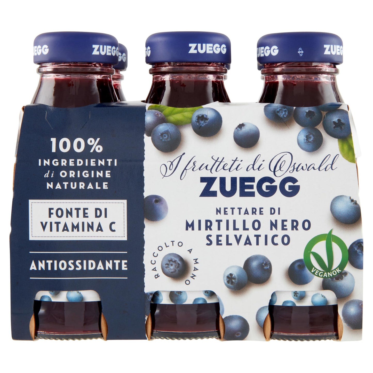 Zuegg Succo di Frutta Nettare di Mirtillo Nero Selvatico in Bottiglia di Vetro (125Ml), Linea Benessere - Fonte di Vitamina C, Frutta 40% Minimo (4 confezioni da 6x125Ml, 24 pezzi)
